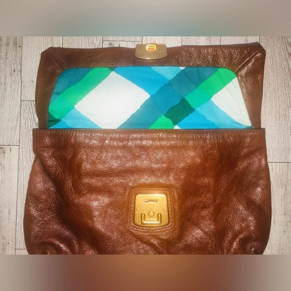 MARC JACOBS Cognac Leather Brass Butter Soft Clutch RARE - Picture 6 of 7